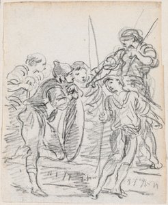 Gruppe von männlichen Figuren im Gespräch