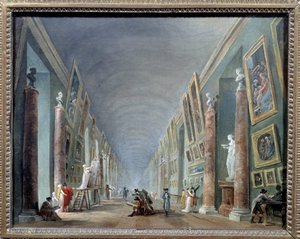 Die große Galerie des Louvre zwischen 1801 und 1805. Gemälde von Hubert Robert (1733-1808). 0,37 x 0,46. Louvre Museum, Paris