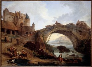 Landschaft mit Brücke von Hubert Robert