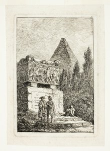 Landschaft mit Pyramide und Sarkophag, Platte sechs aus Les Soirées de Rome von Hubert Robert