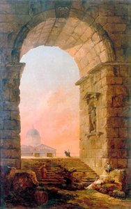 Landschaft mit einem Bogen und der Petersdom in Rom, 1773 von Hubert Robert