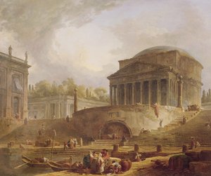 Porto di Ripetta in Rom, mit dem Pantheon, architektonisches Tableau, 1766 von Hubert Robert
