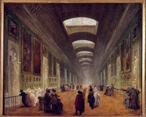 Projekt zur Gestaltung der Grand Galerie des Louvre um 1789. Gemälde von Hubert Robert (1733-1808) 18. Jahrhundert von Hubert Robert