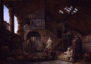 Studio eines Antiquitätenrestaurators in Rom von Hubert Robert