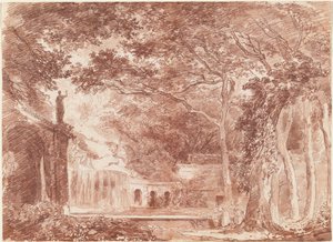 Der ovale Brunnen in den Gärten der Villa d