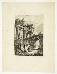 Die Statue vor den Ruinen, Platte drei aus Les Soirées de Rome von Hubert Robert
