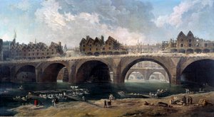 Der Abriss der Häuser auf der Brücke Notre-Dame in Paris 1786 von Hubert Robert