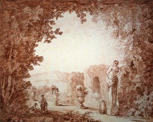 Ansicht eines Gartens mit Statuen von Hubert Robert