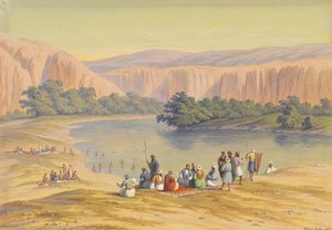 Badeszene mit Orientalen an einem Binnensee von Hubert Sattler