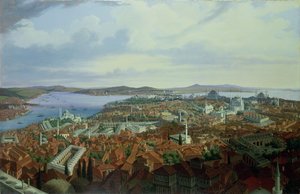 Panorama von Konstantinopel von der Suleymaniye Camii, 1844 von Hubert Sattler