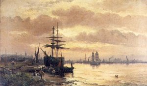 Fischer am Ufer einer Mündung bei Sonnenuntergang von Hubert Thornley