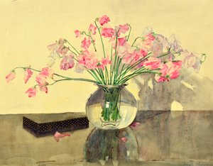 Duftwicken in einer Glasschale von Hugh Munro