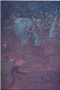 Eintritt Sir Hugh Evans, Anne Page und die anderen, Illustration aus Die lustigen Weiber von Windsor, 1910