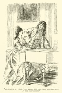 Mr. Esmond... hatte Verse für sie geschrieben, die sie am Cembalo gesungen hatte (Gravur) von Hugh Thomson
