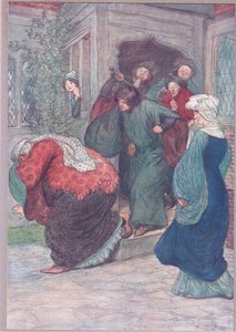 Raus aus meiner Tür, du Hexe, Illustration aus Die lustigen Weiber von Windsor, 1910 von Hugh Thomson