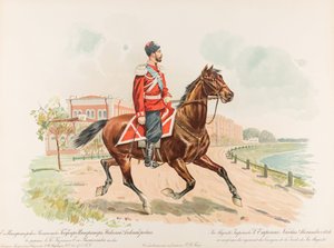 Reiterporträt von Nikolaus II. von Russland von Hugo Karlovich Bakmanson