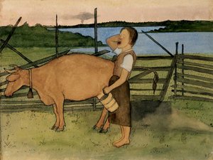 Morgendliches Melken von Hugo Simberg