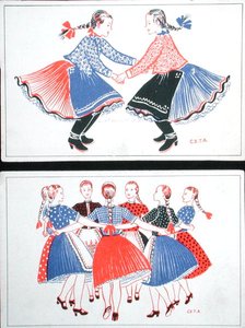 Postkarten, die traditionelle ungarische Tänze zeigen, ca. 1947-48