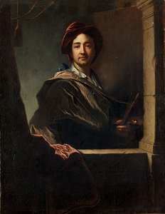 Porträt des Künstlers, halbe Länge, an einem Fenster, 1712 von Hyacinthe Francois Rigaud