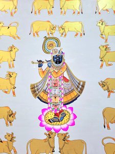 Krishna unter goldenen Kühen