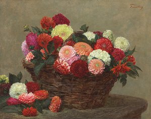 Korb mit Dahlien von Ignace Henri Jean Fantin Latour