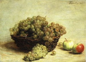 Stillleben, Trauben und Äpfel in einem Korb