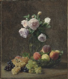 Vase mit Rosen, Pfirsichen und Trauben, 1894