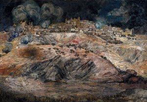 Spanischer Bürgerkrieg (1936-1939): "Ansicht von Telodo in Flammen" von Ignacio Zuloaga y Zabaleta