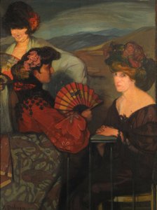 Spanische Frauen und eine englische Frau auf dem Balkon, 1900er