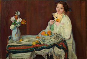 Porträt der Frau des Künstlers am Tisch von Ignacy Pienkowski
