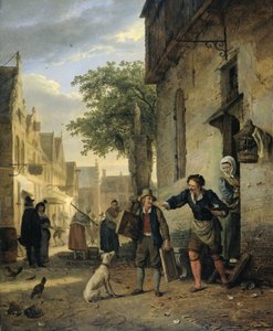 Jan Steen schickt seinen Sohn auf die Straße, um Gemälde gegen Bier und Wein zu tauschen
