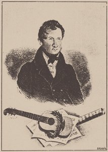Porträt des Komponisten und Gitarristen Michail Timofejewitsch Wyssozki 1791-1837, 1834 von Ignatov