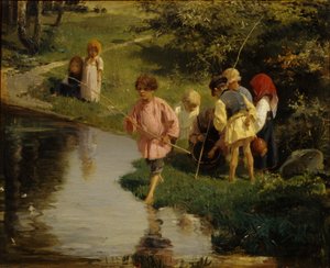 Kinder beim Angeln, 1882 von Illarion Mikhailovich Pryanishnikov