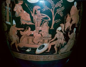 Griechischer rotfiguriger Volutenkrater mit Szene aus der Eroberung Trojas von Illupersis Painter