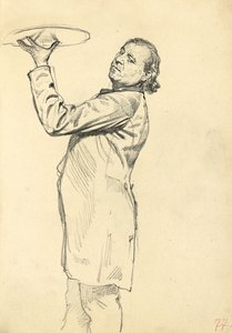 Studie für "Ein Pariser Café": Ein Kellner, der ein Tablett hochhält, ca. 1872-1875