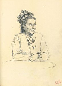 Studie für "Ein Pariser Café": Sitzende Frau mit Schleife und gefalteten Händen, ca. 1872-1875