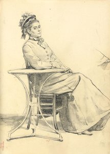 Frau, die an einem Café-Tisch sitzt, ca. 1872-1875 von Ilya Efimovich Repin