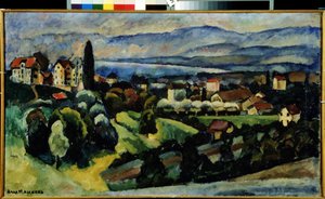 Blick auf die Stadt Nervi (Italien). Beschreibung der Landschaft und der kleinen Stadt an der italienischen Riviera, nahe Genua, im Sommer. Gemälde von Ilya Ivanovich Mashkov (Ilia Machkov, Matchkov) (1881-1944) von Ilya Ivanovich Mashkov