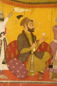 Gosain Narayan nimmt Gift in Anwesenheit von Kaiser Jahangir, Nurpur, Pahari-Schule, 1725 von Indian School