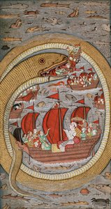 Eine monströse Schlange verschlingt die königliche Flotte, ca. 1670-1690 von Indian School