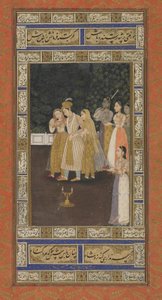 Ein Prinz mit Haremsdamen, Albumblatt mit Malerei, frühes 18. Jahrhundert von Indian School