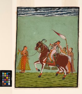 Eine Frau zu Pferd mit drei Begleitern, ca. 1735