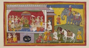 Im Thronsaal von Nandigrama legt Bharata Ramas Sandalen auf den Thron und installiert sie mit den versammelten Priestern und Ministern als Herrscher von Ayodhya. Sie werden fortan wie Rama selbst behandelt. Die beiden Prinzen in ihren
