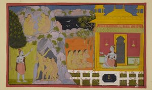 Die Affen haben Svayamprabhā von ihrer Suche nach der vermissten Sita erzählt, und sie hat ihnen das Geheimnis der Höhle und wie sie an diesen wunderbaren Ort gekommen ist, erklärt.