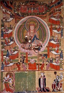 Buddhismus: Der Bodhisattva Ti-tsang, Meister der Sechs Zustände und Zehn Könige der Hölle. Gemälde von 983, Indien. Paris, Guimet Museum, Nationalmuseum für Asiatische Kunst von Indian School