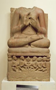 Schnitzerei von Buddha in der Haltung einer Predigt, Sarnath, Uttar Pradesh, 5. Jahrhundert