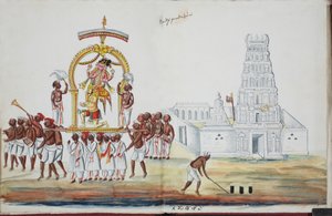 Zeremonie mit Saraswati, die getragen wird