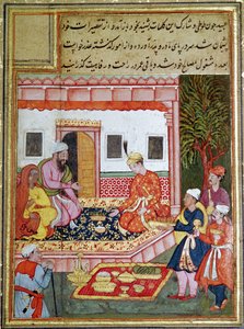 Höflinge bringen einem Prinzen Früchte dar, 1570-1600 von Indian School
