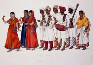 Tanzende Mädchen und Musiker, ca. 1828 von Indian School