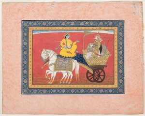 Dialog zwischen Krishna und Arjuna auf dem Schlachtfeld von Kurukshetra, ca. 1820